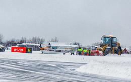 Airplane skids off runway during landing