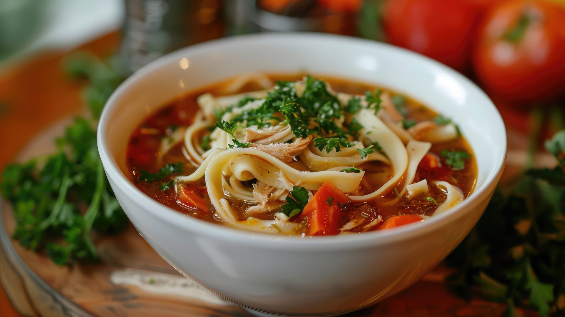 Mettende og sunt: Kyllingsuppe med fullkornsnudler og grønnsaker