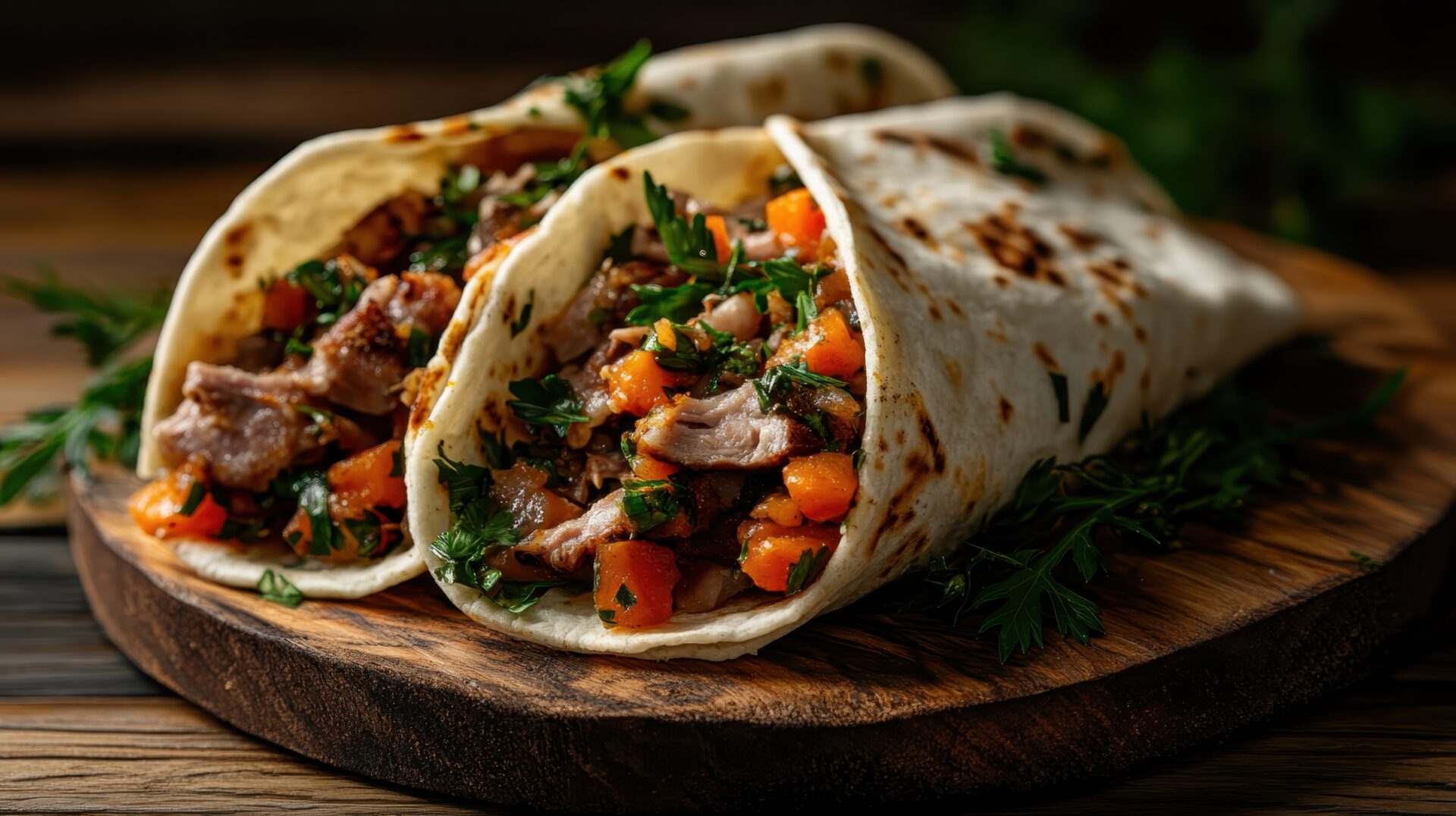 Enkel, sunn og god middag? Prøv wraps med biffstrimler og sprø grønnsaker!