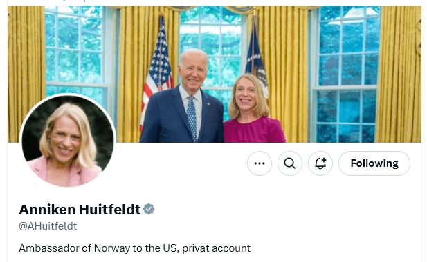 Kritikk mot Huitfeldt for Biden-bilde: Anklages for politisk aktivisme