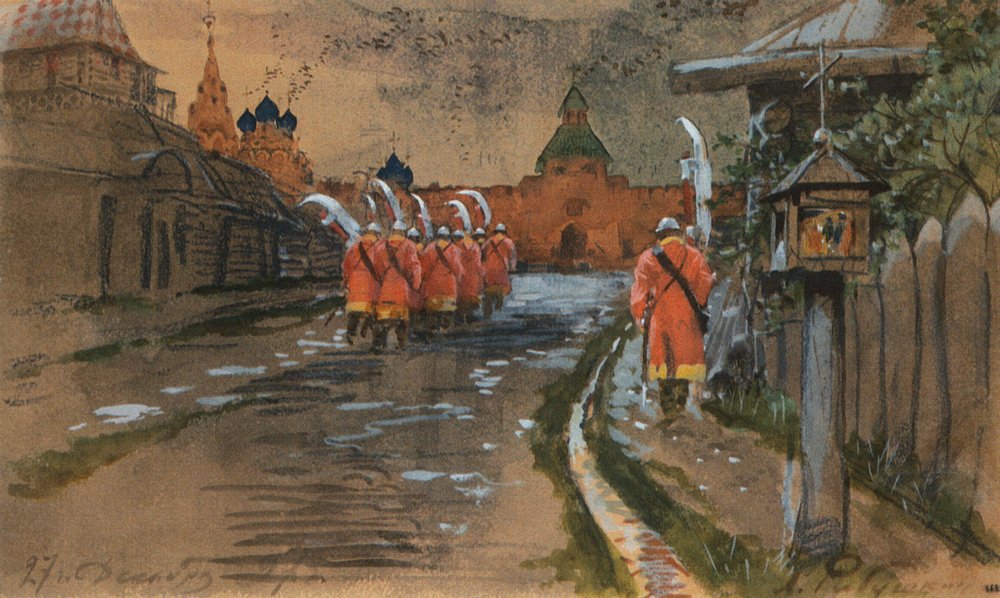 Strelits-patrulje ved Il’inski-porten i det gamle Moskva (1897).