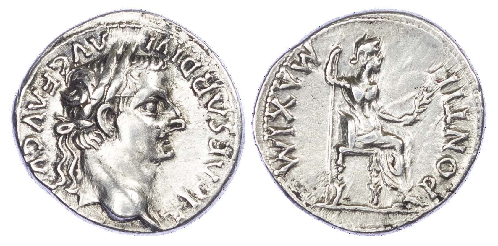 Skattens mynt, romersk denarius fra det første århundre.