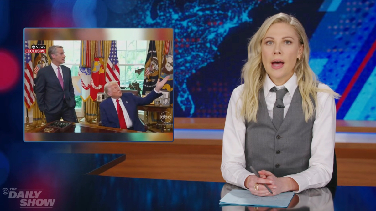‘The Daily Show’ Mocks Trump’s 100th Day Oval Office Interview: He ‘Forgot to Do the Reading’ | Video